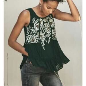 Anthropologie Floreat Floral Embroidered Top Women’s XS Green Bohemian Boho